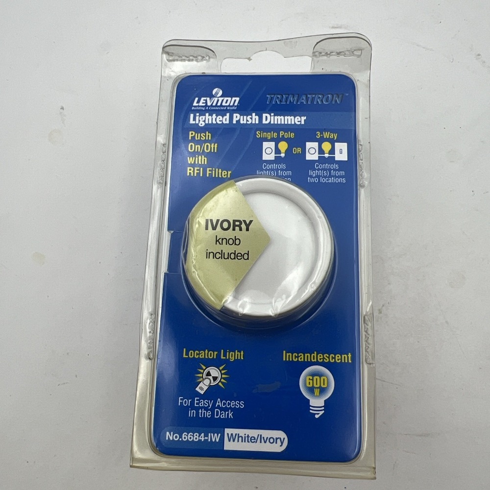 Leviton White or Ivory Lighted Push Dimmer‎ Single Pole or 3-Way